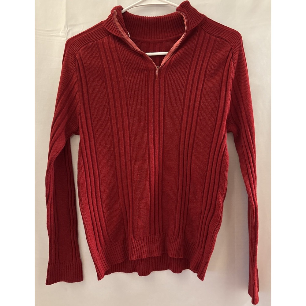 Vtg Montgomery Ward Red Women's Acrylic Collared Pullover Medium 1/4 Zip